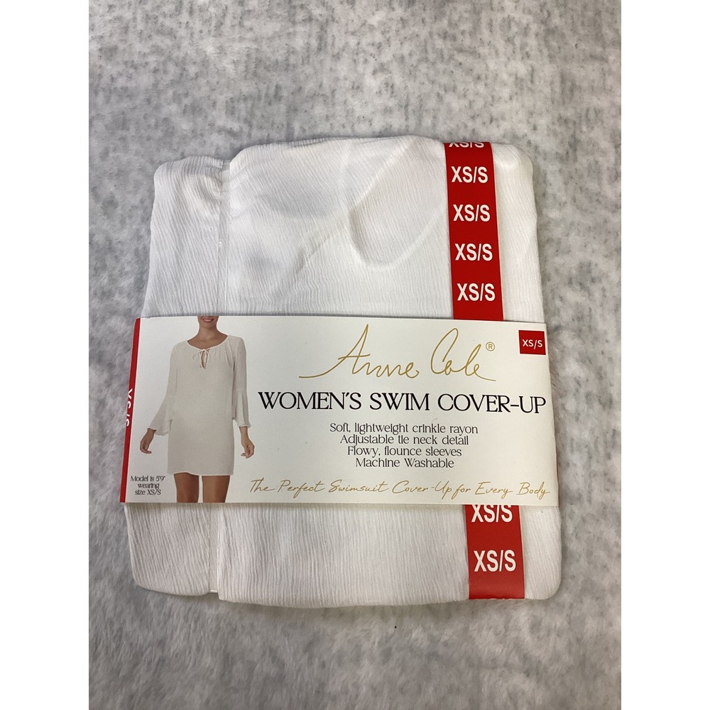Anne Cole Womens Swim Cover-Up White Crinkle Rayon Flounce Sleeve XS/S New